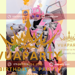 Biểu diễn robot bumblebee khổng lồ màu hồng cùng các bạn nhỏ tại khu vui chơi TP.HCM do Vua Party cung cấp