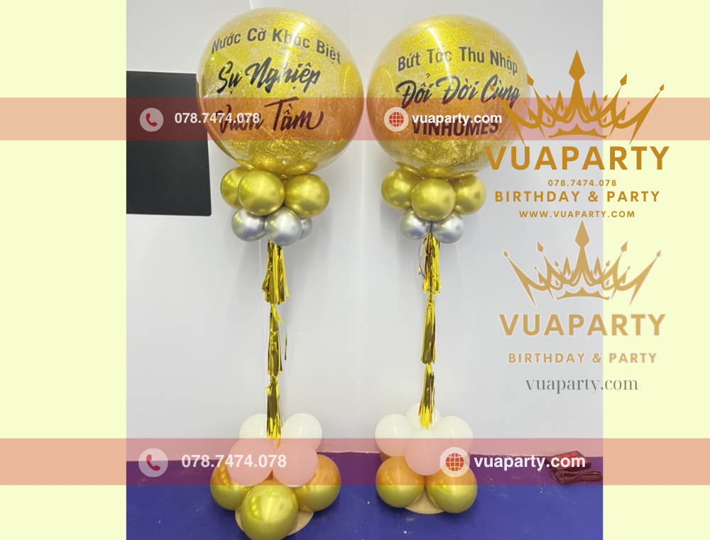 Trụ bong bóng Jumbo kim tuyến vàng sang trọng do Vua Party cung cấp