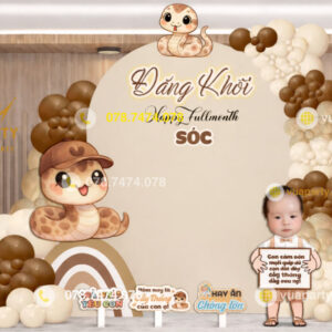 Mẫu trang trí đầy tháng bé trai tuổi rắn - MẪU TRANG TRÍ ĐẦY THÁNG BÉ TUỔI RẮN TONE NÂU ĐĂNG KHÔI
