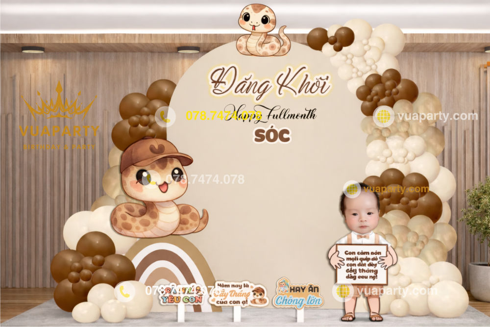 Mẫu trang trí đầy tháng bé trai tuổi rắn - MẪU TRANG TRÍ ĐẦY THÁNG BÉ TUỔI RẮN TONE NÂU ĐĂNG KHÔI