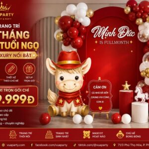 Báo giá trang trí đầy tháng bé trai tuổi ngọ tone đỏ
