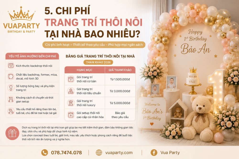 Bảng giá trang trí thôi nôi bé tuổi tỵ tham khảo