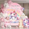 THIẾT KẾ TRANG TRÍ MỪNG ĐẦY THÁNG BÉ GÁI TUỔI NGỌ CHỦ ĐỀ NGỰA PONY Mẫu Trang Trí Đầy Tháng Bé Gái Tuổi Ngọ Tone Hồng Pony Dễ Thương