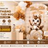 Mẫu trang trí đầy tháng bé trai tuổi ngọ tone nâu kem