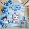 Mẫu trang trí happy full month tone xanh dương