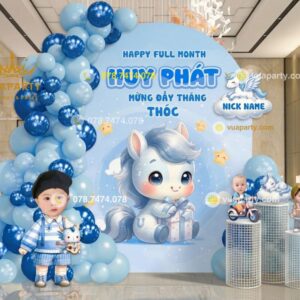 Mẫu trang trí happy full month tone xanh dương