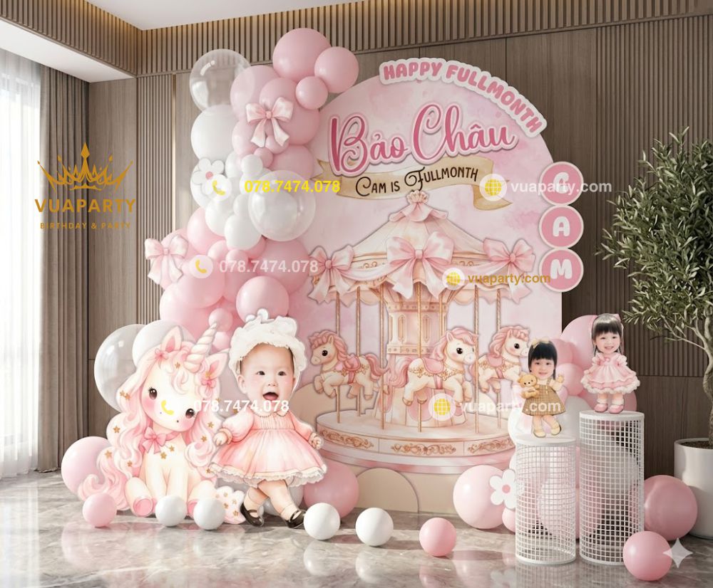 7 MẪU TRANG TRÍ ĐẦY THÁNG BÉ TUỔI NGỌ MỚI NHẤT HIỆN NAY Mẫu trang trí đầy tháng bé gái tuổi ngọ tone hồn sang trọng
