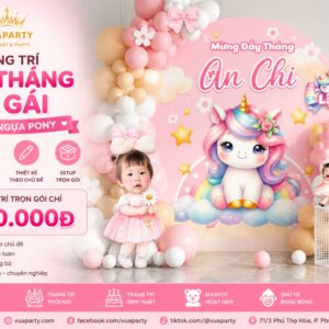 Trang trí đầy tháng bé gái chủ đề ngựa Pony