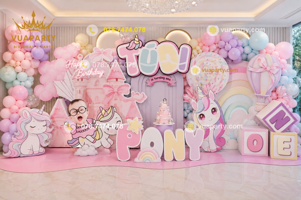 Mẫu trang trí thôi nôi bé gái chủ đề Unicorn Pony